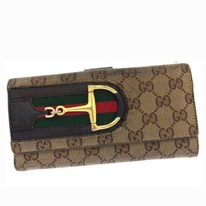 Gucci Wallet Purse Long Wallet GG Beige Brown Woman Authentic Used Y2648